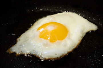 Fried egg close up. Junk food.