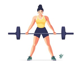 Illustration of a woman lifting weights in gym attire, representing strength training, fitness