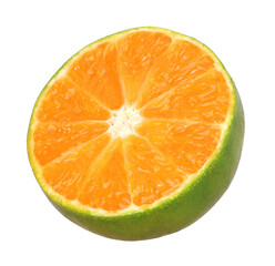 Close-up, half Clementine or tangerine orange isolated, transparent PNG, PNG format, cut out