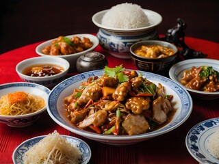 various kinds of Chinese food on the table during Chinese New Year