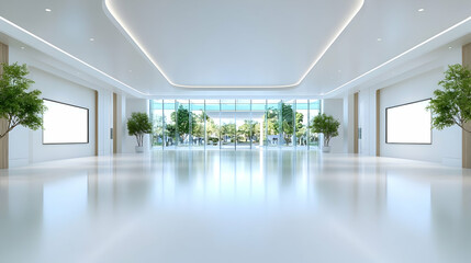 Fototapeta premium Modern interior design with expansive windows framing a breathtaking view