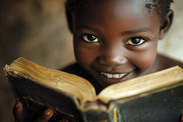 African child reading bible.