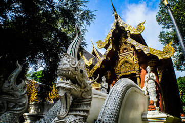 Fototapeta premium Chapel, Architecture Lanna, Symbols of Buddhism at Wat Ram Poeng (Tapotaram), Chiang Mai, Northern Thailand