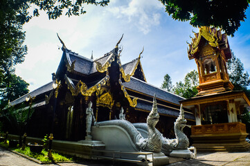 Chapel, Architecture Lanna, Symbols of Buddhism at Wat Ram Poeng (Tapotaram), Chiang Mai, Northern...