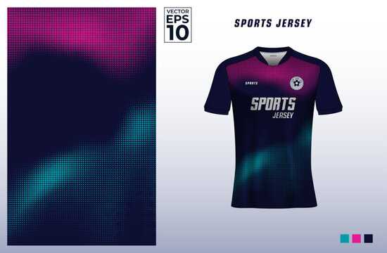 T-shirt sport design template for soccer jersey with halftone pattern background. Sport uniform in front view. Tshirt mock up for sport club. Vector Illustration