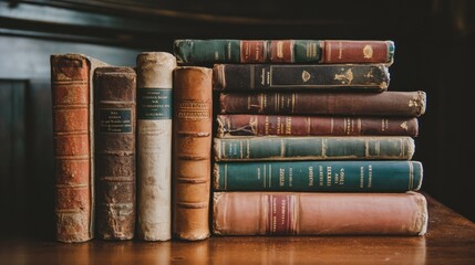 A Stack of Vintage Books, Antiquarian Volumes, Aged Literary Treasures, Classic Literature Collection