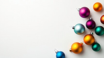 Obraz premium Colorful Christmas ornaments arranged on light background, creating festive mood
