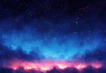 Obraz premium Night Sky Watercolor Landscape with Stars and Celestial Glow