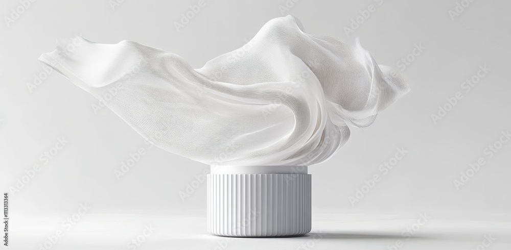Aufkleber luxury minimalist display podium with flowing white fabric and elegant 3d background for cosmetic pr