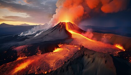 Ash clouds rise high into the atmosphere.  