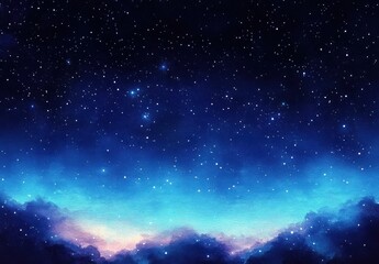 Naklejka premium Night Sky Watercolor Landscape with Stars and Celestial Glow