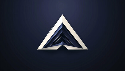Modern logo with a navy blue abstract triangle, symbolizing strategic planning. White and gray accents. Elegant serif font