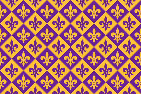 Mardi Gras Seamless Pattern. Fleur De Lys Festive Endless Background.