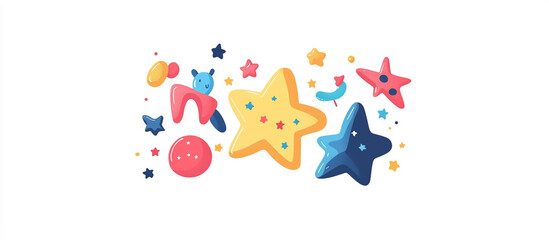 Playful logo with cheerful colors, rounded sans-serif font, and whimsical elements like stars and toy shapes, perfect for children's brands