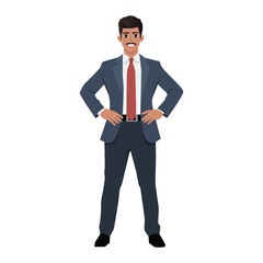 Business man manager with hands on hips. Flat Vector Character Isolated.