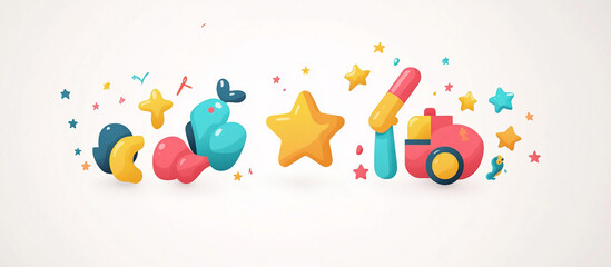 Fototapeta premium Playful logo with cheerful colors, rounded sans-serif font, and whimsical elements like stars and toy shapes, perfect for children's brands