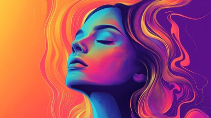 Vibrant portrait of a woman with colorful, flowing hair.