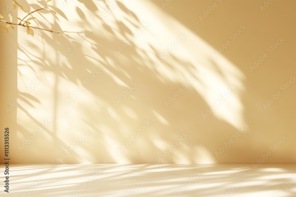 Poster minimalist light beige wall with soft shadows for product presentation and abstract design