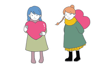 バレンタインのハートを持つ女の子