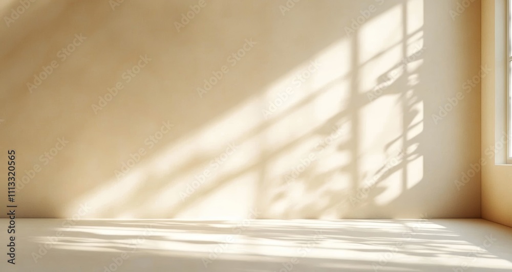 Poster beige minimalist background with soft shadow and natural light for product display