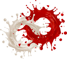 Horizontal splash of wine or red juice isolated on transparent background. White and red liquids Vector realistic