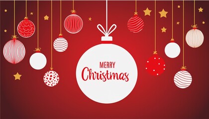 christmas greeting card with christmas balls. merry christmas card with hanging ball decoration 