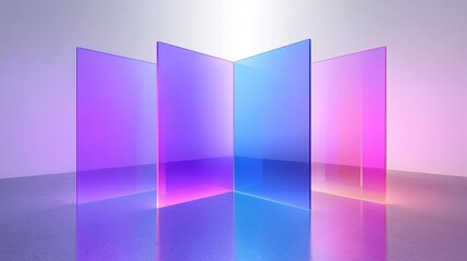 Abstract geometric design with translucent glass panels in gradient colors modern minimalistic background