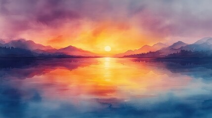 Abstract Watercolor Landscape in Pastel Colors with Serene Horizon and Ethereal Light