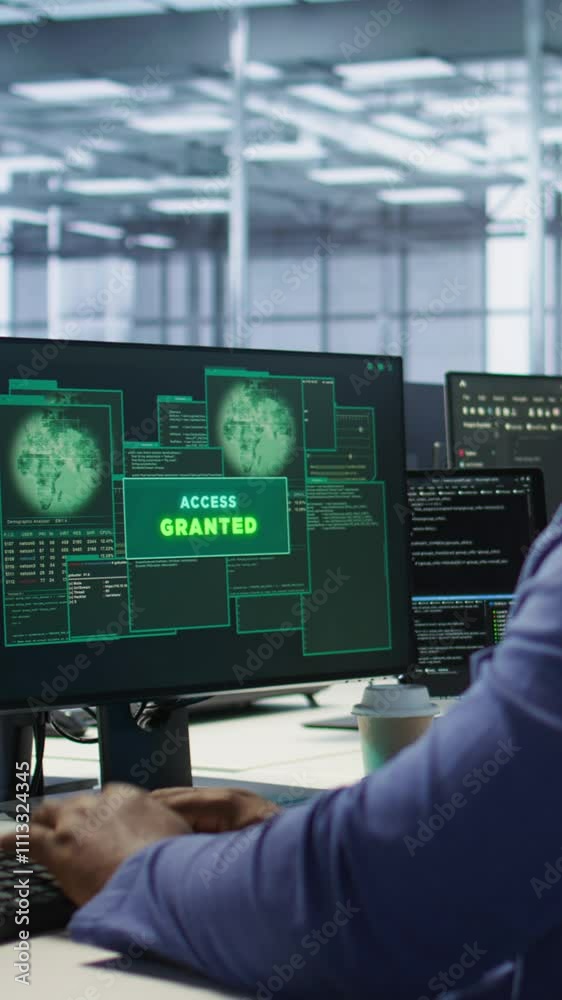 Poster vertical video data scientists receive access granted notification while reconfiguring server hub, o