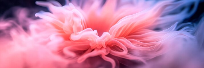 Fototapeta premium Abstract image of swirling pink and blue smoke, resembling a flower in bloom. Dreamy, ethereal, and colorful.