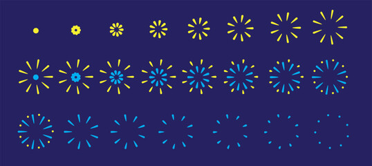 Fireworks Gold and Blue Flat Design Animation Motion Sequence Frame Vector