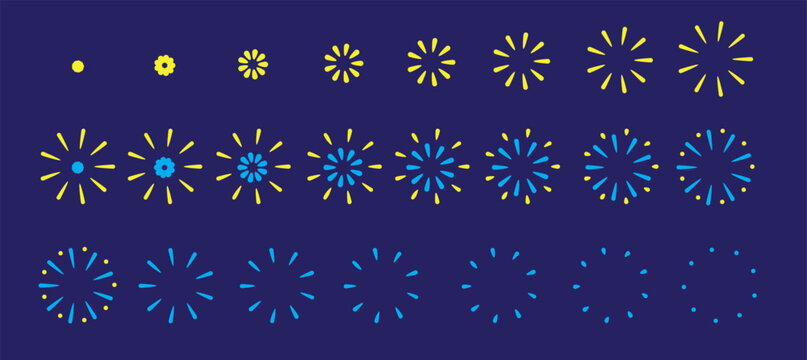 Fireworks Gold and Blue Flat Design Animation Motion Sequence Frame Vector