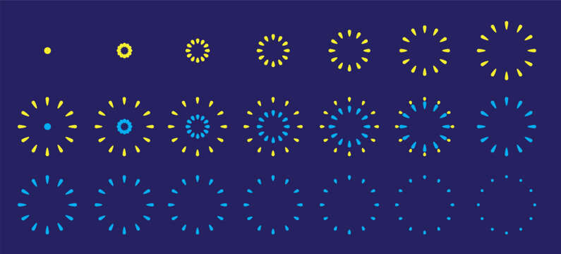 Fireworks Gold and Blue Double Flat Design Animation Motion Sequence Frame Vector