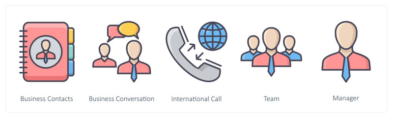 A set of 5 Business icons as business contacts, business conversation, international call