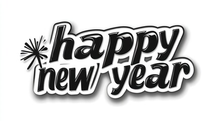 happy new year text effect black and white color