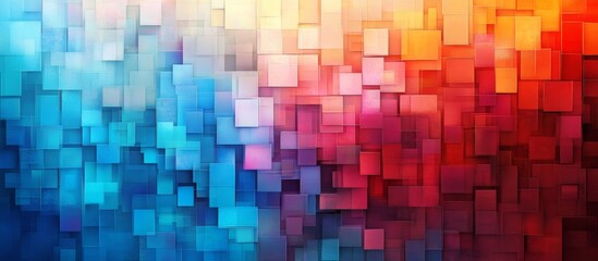 Colorful Abstract Mosaic Background with Grid Pattern and Gradient Effect of Blue, Pink, Orange, Yellow, and Red Squares