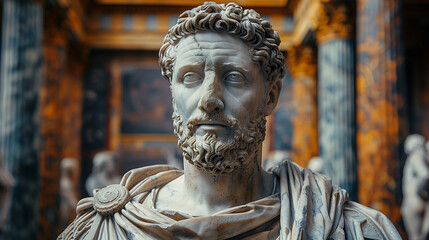 Roman Emperor Marble Bust with Soft Lighting Against Dark Velvet Background