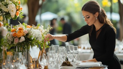 An event planner coordinating with vendors and setting up decorations for a memorable wedding
