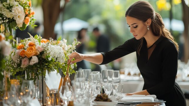 An event planner coordinating with vendors and setting up decorations for a memorable wedding