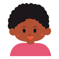 Happy dark skinned child in pink suitable for diversity, childhood, joy, and happiness concepts in educational, advertising, and editorial projects