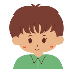 Boy in green with brown hair. Ideal for children's books, school materials, and nature themed designs. Versatile and charming character