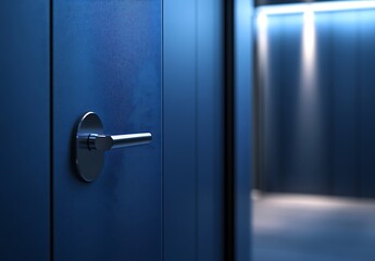 Obraz premium Modern Blue Door with Sleek Metal Handle
