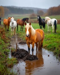 Obraz premium Close-Up Image of Horse Manure for Organic Gardening and Composting Use, Highlighting Texture and Color for Natural Fertilizer Applications