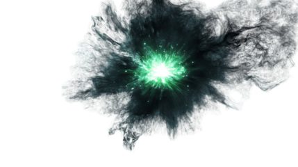 Smoky burst with glowing green accents transparent background