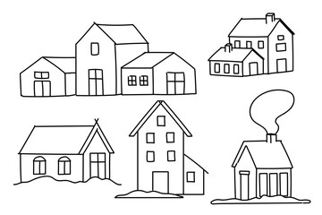 winter wonderland town drawing vector illustrations