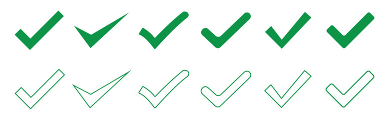 Green check mark icon set. Check mark vector icon. Checkmark Illustration. Vector symbols set ,green checkmark isolated on white background. Correct vote choose isolated symbol.
