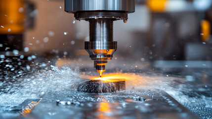 Close-up view of a CNC machining process featuring water jet cutting technology symbolizing precision innovation industrial craftsmanship and sustainable manufacturing solutions in modern industry
