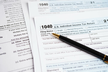 Tax form 1040 U.S. Individual Income Tax Return, business finance.