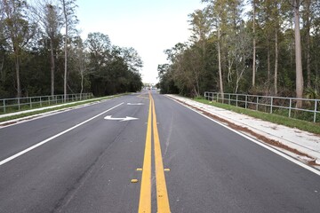 Road with Double Yellow Line and No Traffic