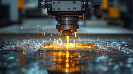 CNC machining process featuring water jet cutting technology symbolizing precision innovation industrial craftsmanship and sustainable manufacturing solutions in modern industry